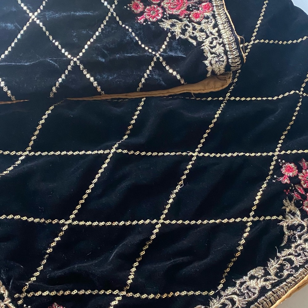 Black velvet shawl , hand embroidery. Worn once